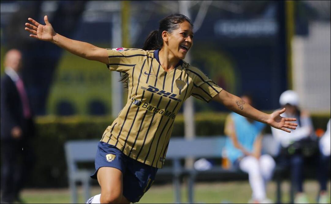 Edna Santamaria en festejo de gol durante el juego de la Liga MX Femenil. FOTO/IMAGO7