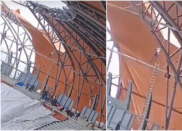 VIDEO: Fuerte viento sorprende a trabajador en Estadio GNP y se viraliza en TikTok