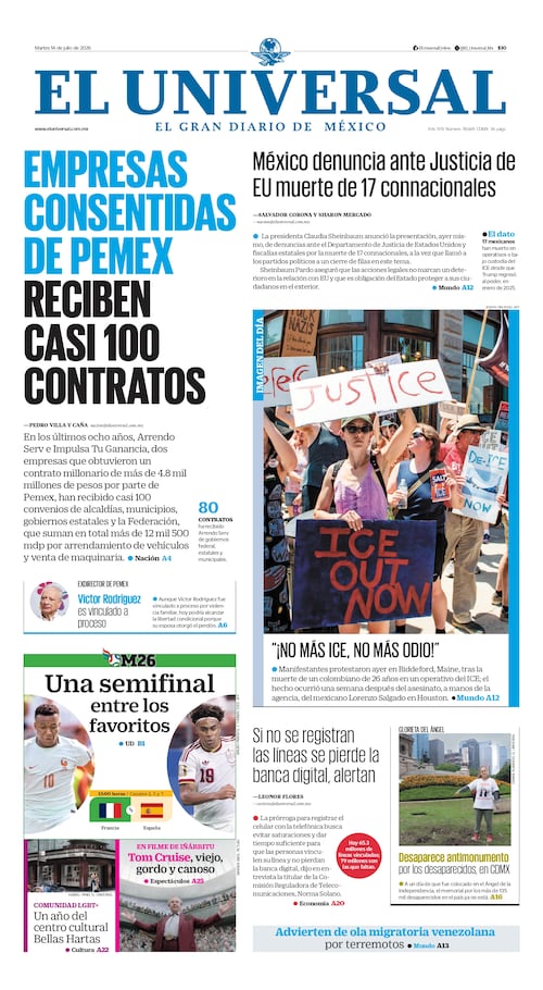 Portada impresa del 14 de julio de 2026