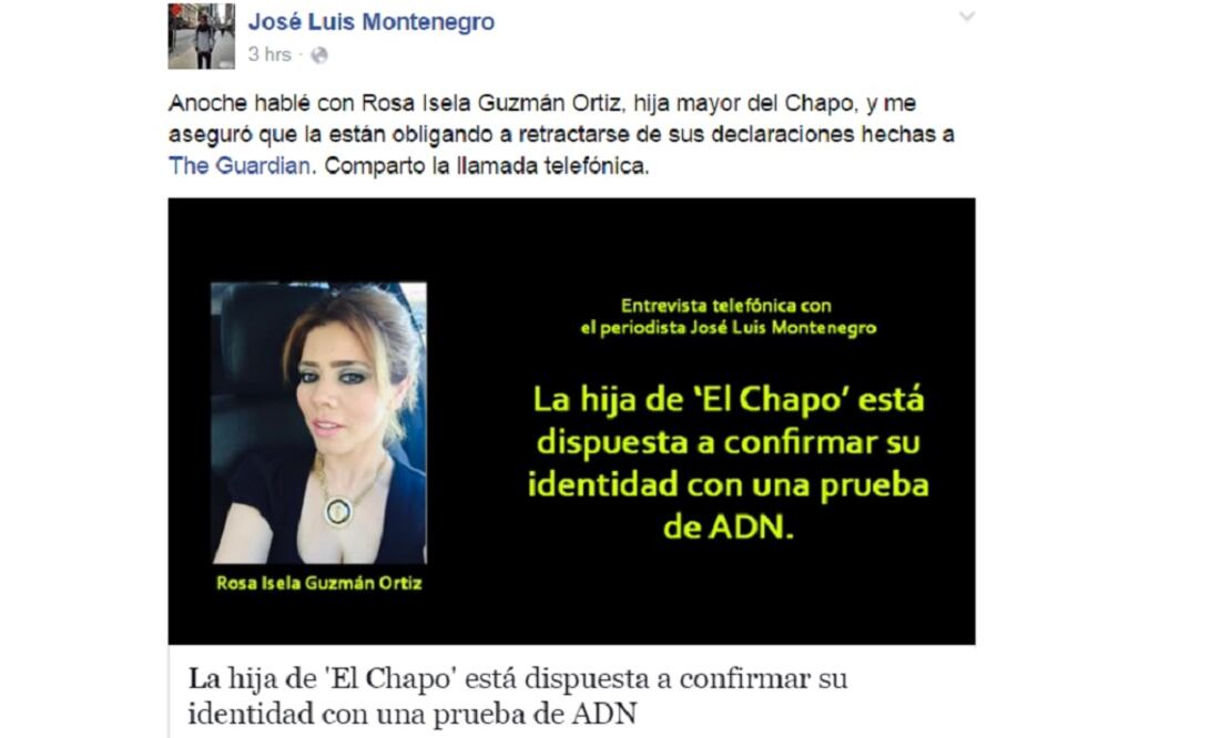 Montenegro said on his Facebook profile that Rosa Isela is being forced to recant her statements. (Photo: Taken from Facebook)