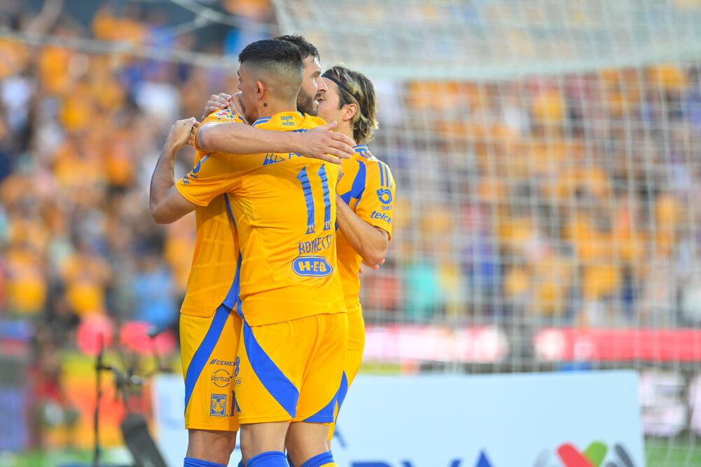 Tigres en festejo, tras anotarle a Necaxa en el Apertura 2024 - Foto: Imago7
