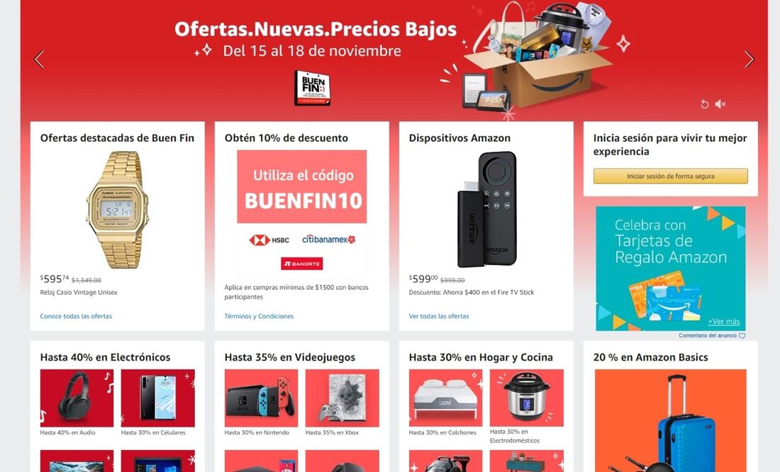 Amazon señaló en su sitio oficial que las ofertas y promociones estarán disponibles en el portal a partir del próximo viernes 15 de noviembre