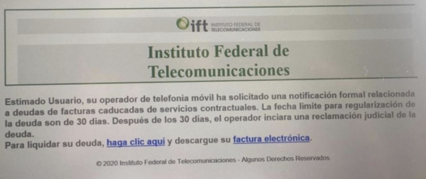 IFT alerta por correo electrónico falso