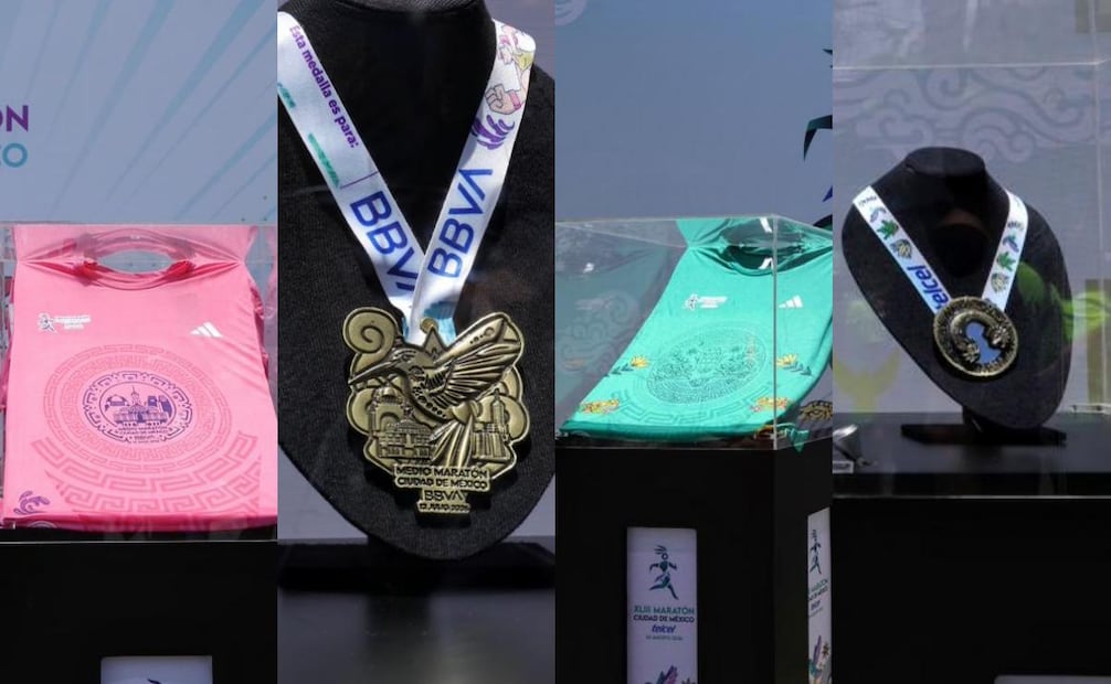 Se presentó las playeras y medallas conmemorativas del XIX Medio Maratón de la Ciudad de México 2026, y del XLIII Maratón de la Ciudad de México. Fotos: Especiales