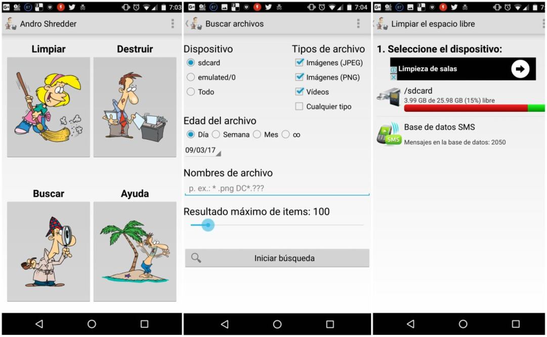 Esta app también nos permite eliminar nuestros mensajes de texto, solamente necesitamos realizar un escaneo del almacenamiento de mensajes SMS