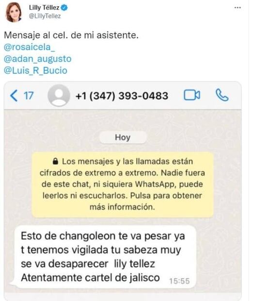 “Esto de changoleón te va pesar”: Lilly Téllez denuncia presuntas amenazas del CJNG