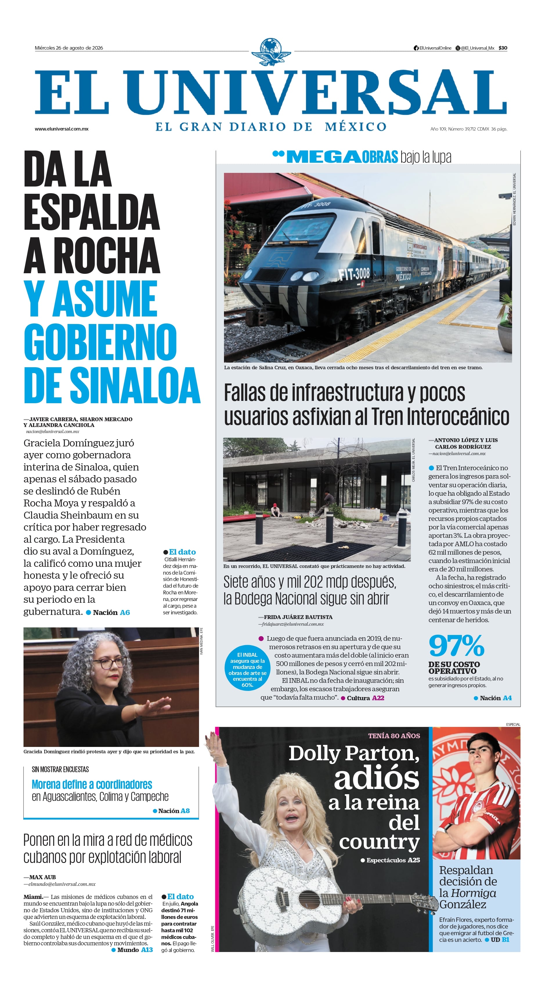 Portada impresa 26 de agosto de 2026