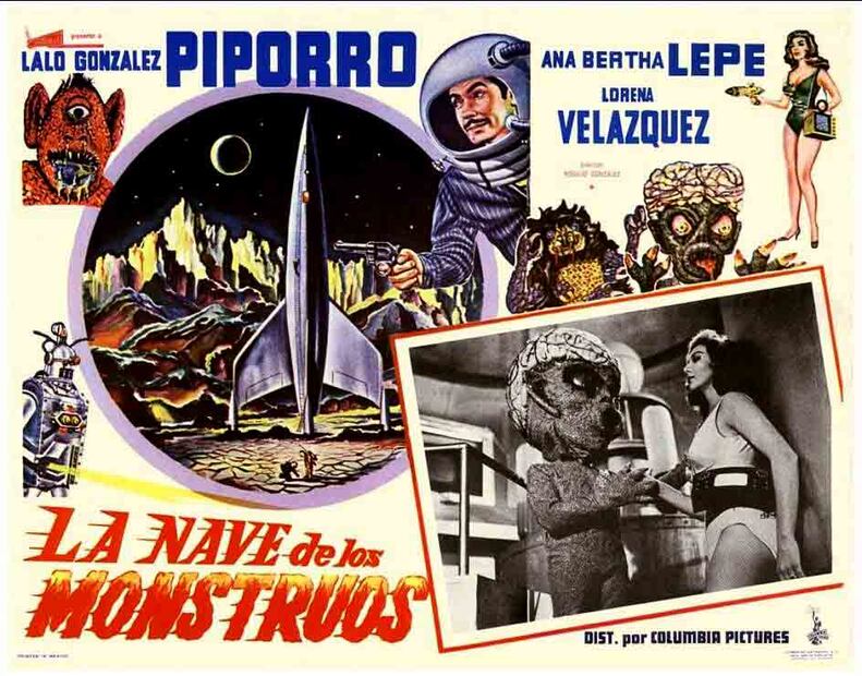 “La nave de los monstruos” de 1960 es considerado como un clásico del cine mexicano de ciencia ficción relacionada con el espacio, la participación de diferentes criaturas de otro planeta secuestrando al protagonista interpretado por Eulalio González “Piporro” son muestra del imaginario acerca de los extraterrestres. Foto: Especial.