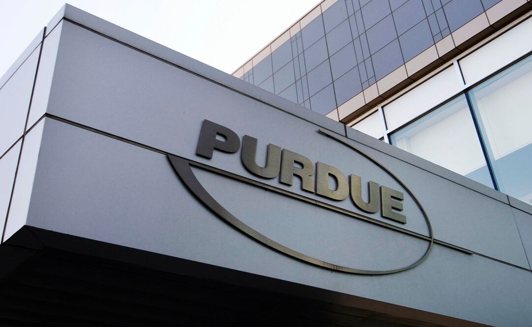El logotipo del gigante farmacéutico Purdue Pharma se muestra fuera de sus oficinas el 8 de mayo de 2007, en Stamford, Connecticut. Foto: AP