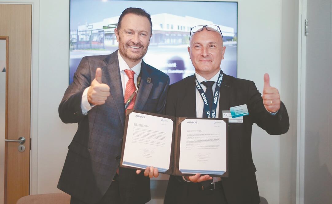 El gobernador Mauricio Kuri González anuncia contratos para ampliar operaciones de las empresas TechOps y Airbus Helicopters.