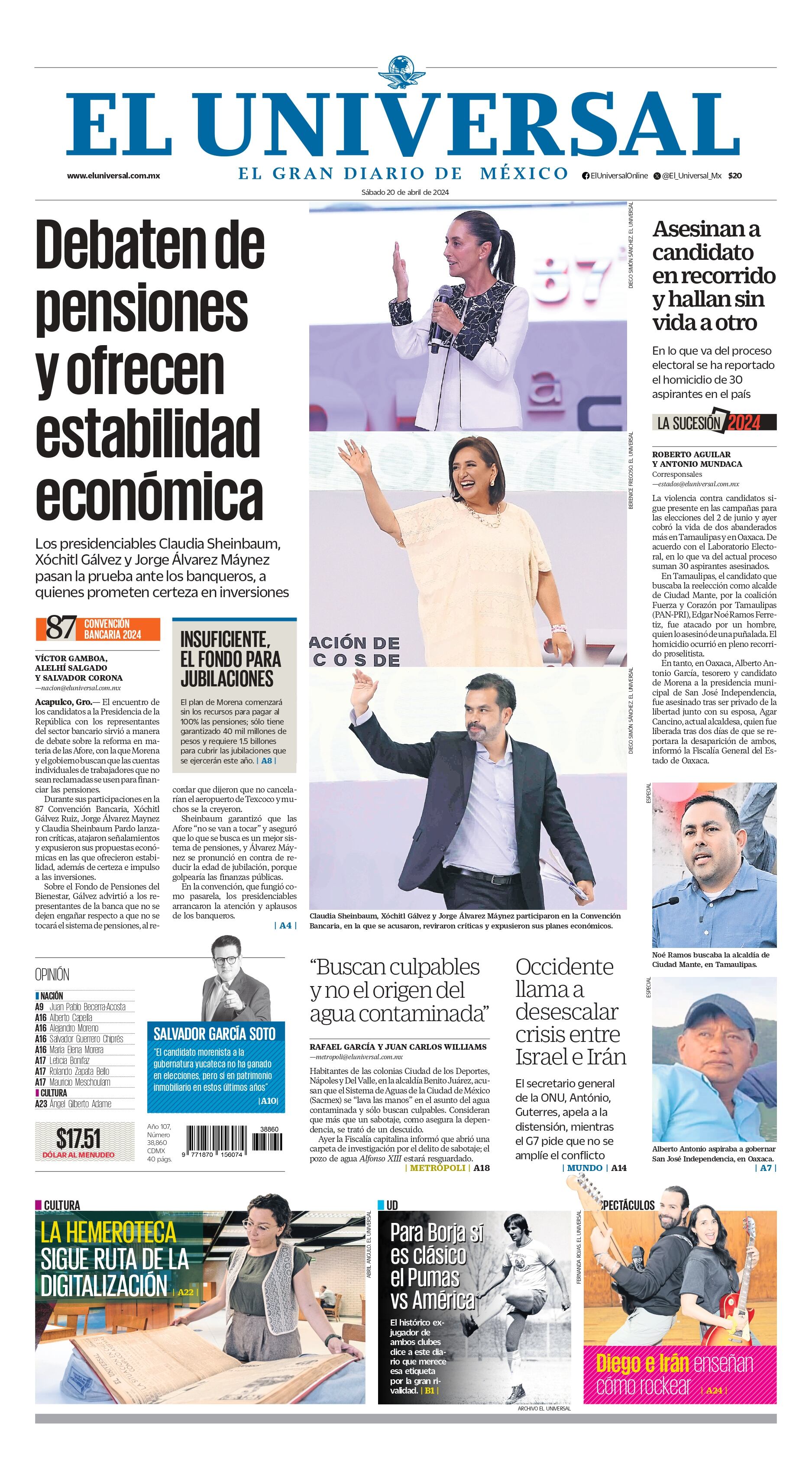 Portada impresa 20 de abril de 2024