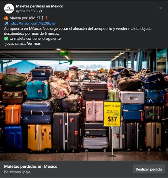 Venta fraudulenta de supuestas maletas olvidadas en el aeropuerto. Foto: Captura pantalla