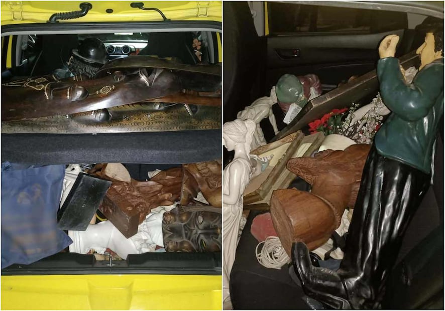 En el vehículo encontraron cuadros, esculturas y otras piezas de arte con un valor de medio millón de pesos. Fotos: Especiales