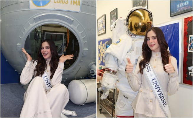 Fátima Bosch en la NASA; es recibida con un doctor Simi astronauta 