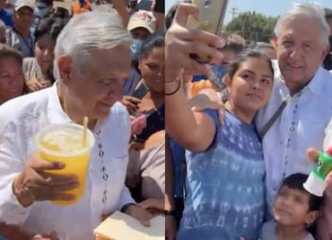 Apapachan a AMLO, le regalan dulces y un morral huichol durante su visita a Ruiz, Nayarit