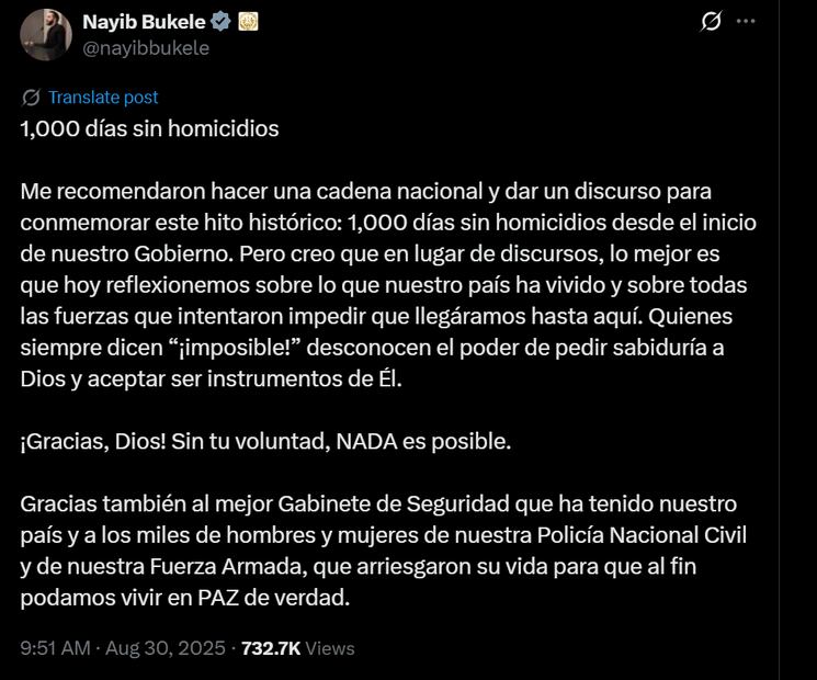 Nayib Bukele a través de su cuenta oficial de X. Foto: captura de pantalla