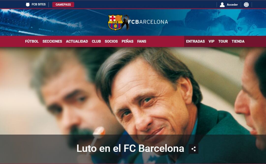 El Barça expresa pésame por Cruyff, al que considera "leyenda" del club
