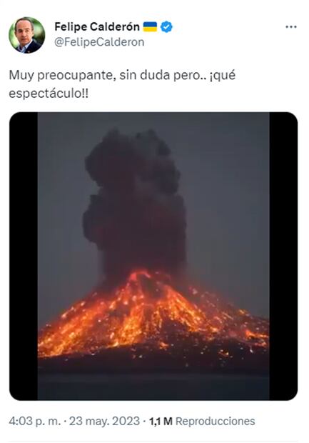 Felipe Calderón difunde erupción de Volcán Krakatoa de Indonesia. Foto: Twitter: @FelipeCalderon