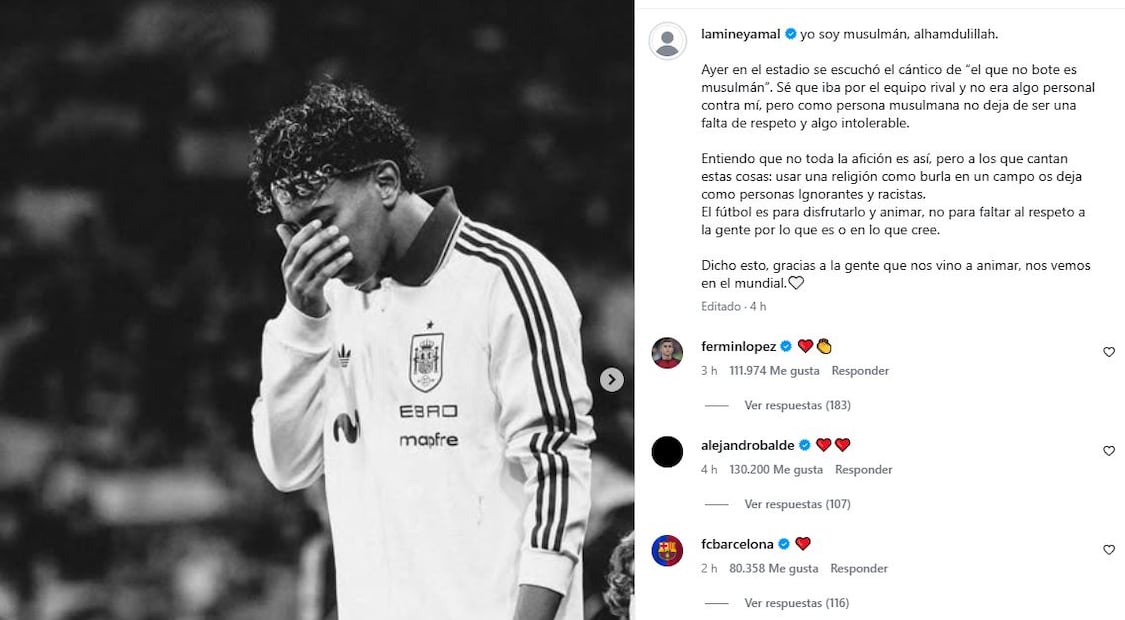 Mensaje de Lamine Yamal, tras el partido amistoso entre España y Egipto - Foto: @lamineyamal en X