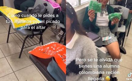 Alumna extranjera se confunde de papel picado y lleva otro