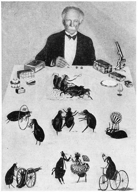 William Heckler con su circo. De acuerdo con BizarroBazar, el suizo ganaba 250 dólares diarios gracias a sus animales; era una amplia ganancia considerando que apenas pagó 10 centavos por cada pulga importada. Foto: ESPECIAL/Pinterest.