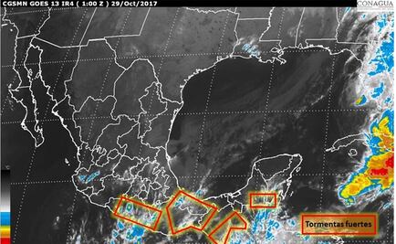 Prevén hoy y mañana tormentas fuertes en Chiapas, Tabasco y Oaxaca