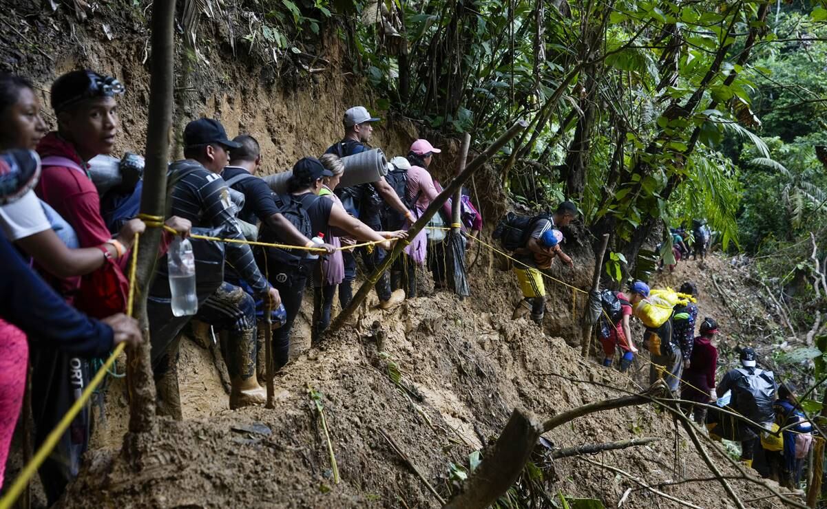 Migrantes, la mayoría de ellos venezolanos, caminan en la región del Darién de Colombia. Foto: AP