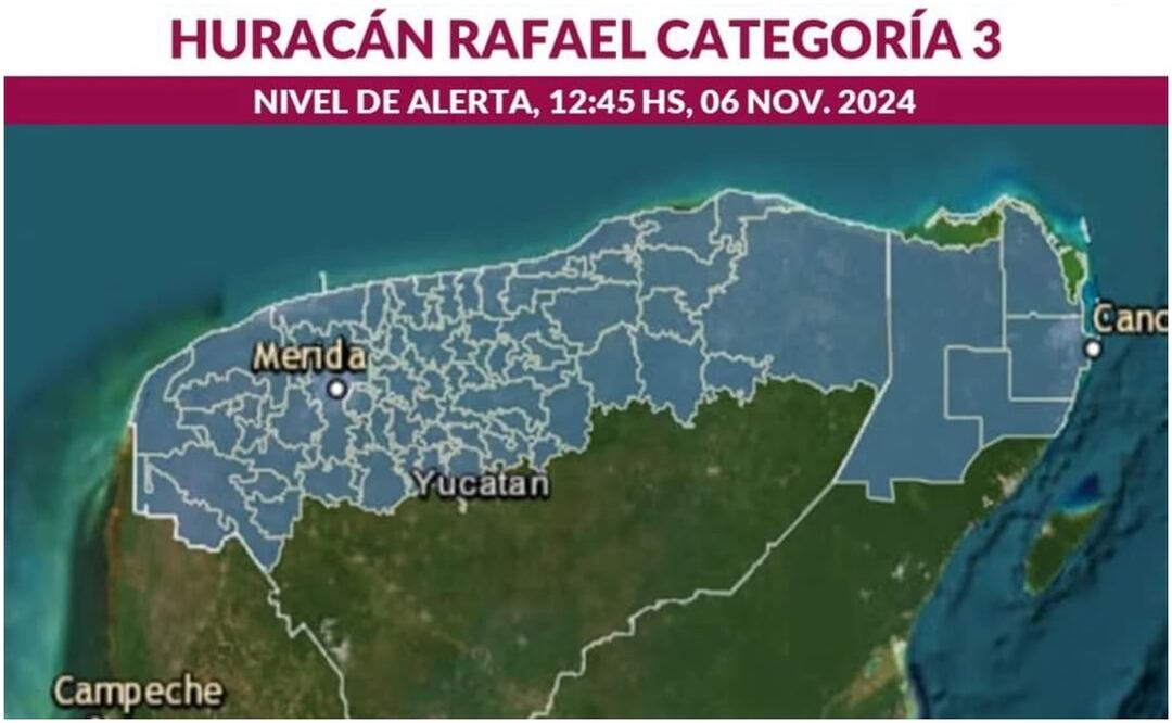 Huracán “Rafael” en su paso por costas de Yucatán este 6 de noviembre de 2024. Foto: Especial