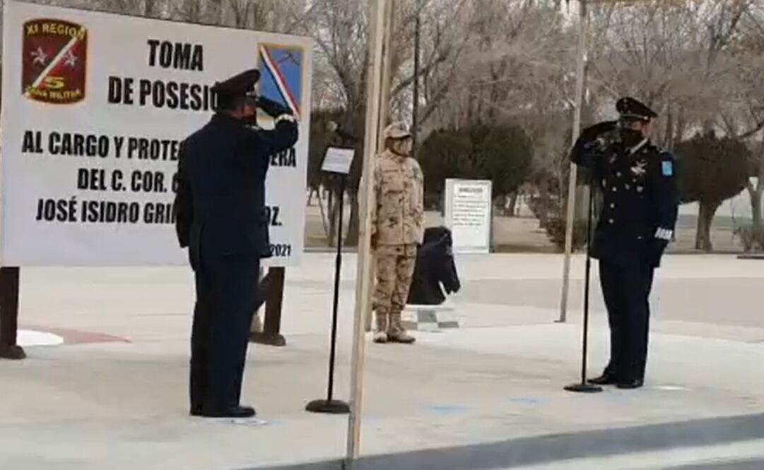 Toma de protesta del C.Coronel de Caballería Diplomado de Estado Mayor José Isidro Grimaldo Muñoz / Foto: Captura de video Facebook Ciudad Juárez