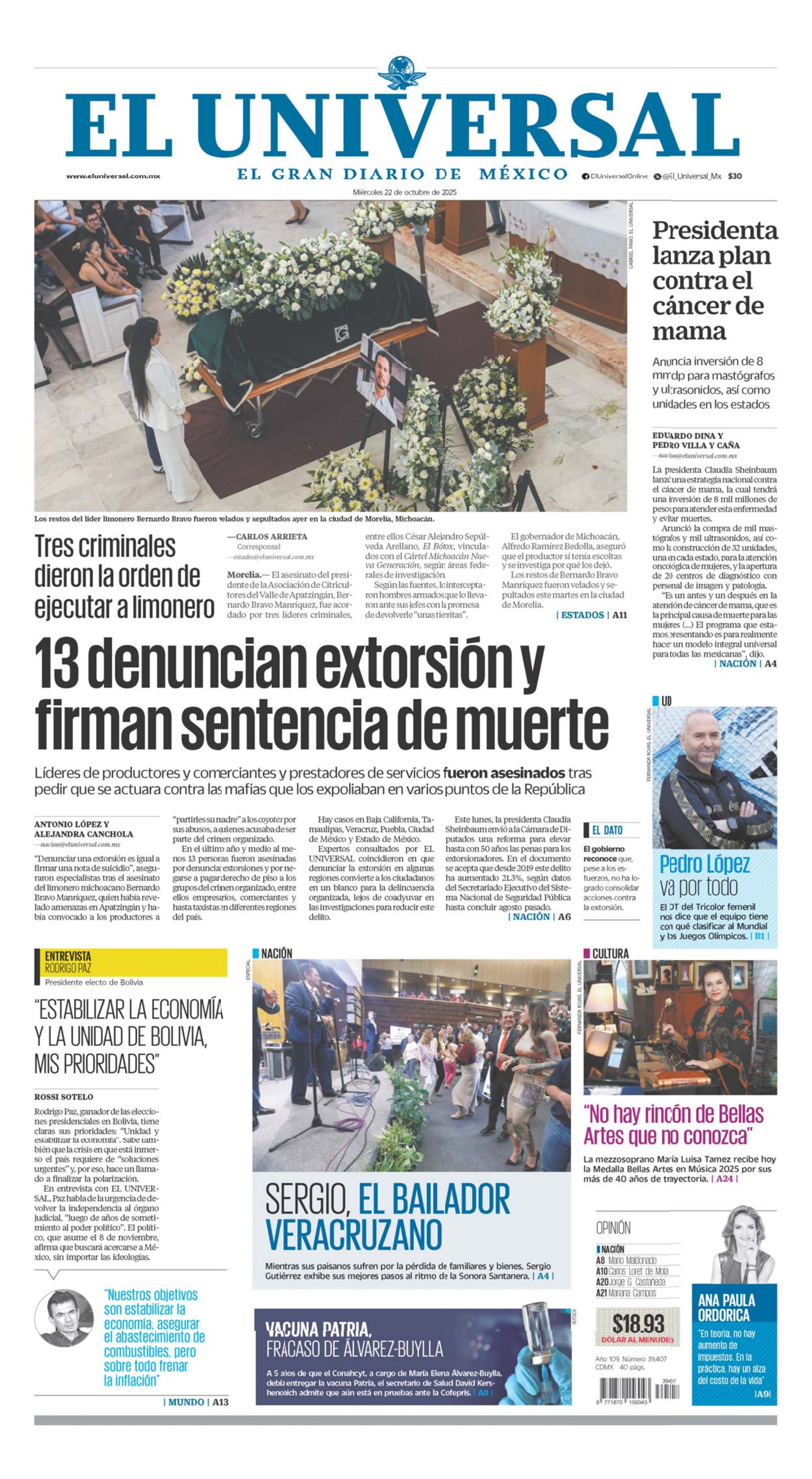Portada impresa del 22 de octubre de 2025