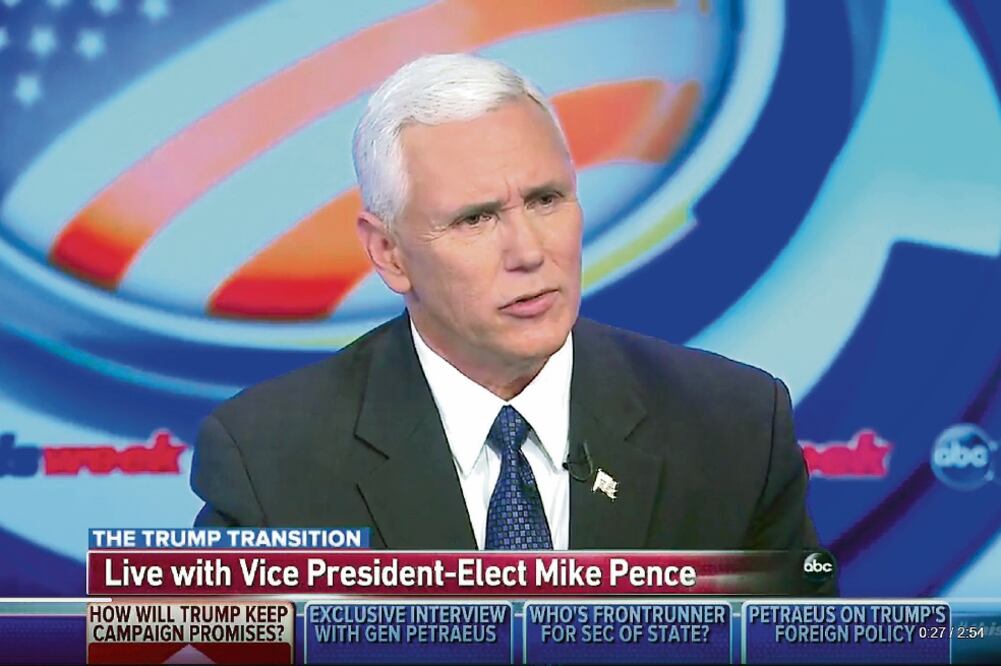 Mike Pence, vicepresidente electo, declaró ayer que la administración de Donald Trump va a asegurar la frontera y va a construir el muro (CAPTURA DE VIDEO DEL TWITTER DE THIS WEEK, DE ABC NEWS)