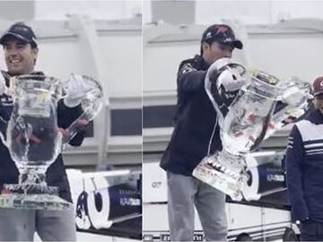 VIDEO: Checo Pérez destroza trofeo en el Gran Premio de Canadá