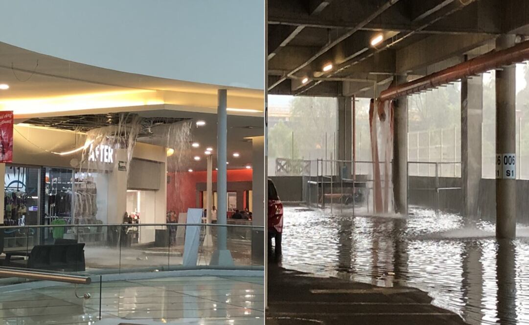 La acumulación de agua provocó que se desplomara una parte del cielo falso de un centro comercial al sur de Monterrey, sin que hubiera lesionados (Fotos: tomadas de Twitter @Cicmty)