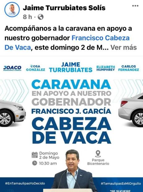 Anuncian mega movilización en apoyo de García Cabeza de Vaca en 7 ciudades de Tamaulipas 