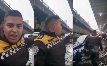 Policía se hace viral en redes al trabajar en medio de inundación 