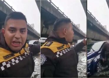 Policía se hace viral en redes al trabajar en medio de inundación