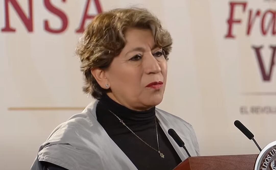 Delfina Gómez asistió como gobernadora de Edomex a la mañanera de AMLO. Foto: Captura de pantalla