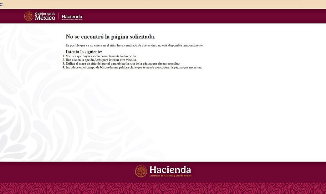 En el portal de Hacienda la información estuvo disponible de enero de 2024 a mayo de 2025, y actualmente advierte que ya no existe o habría cambiado de ubicación. Foto: Especial
