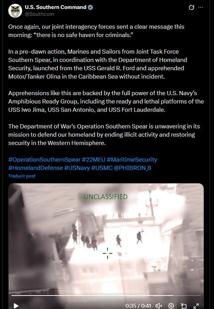 Comando Sur a través de su cuenta oficial de X. Foto: captura de pantalla