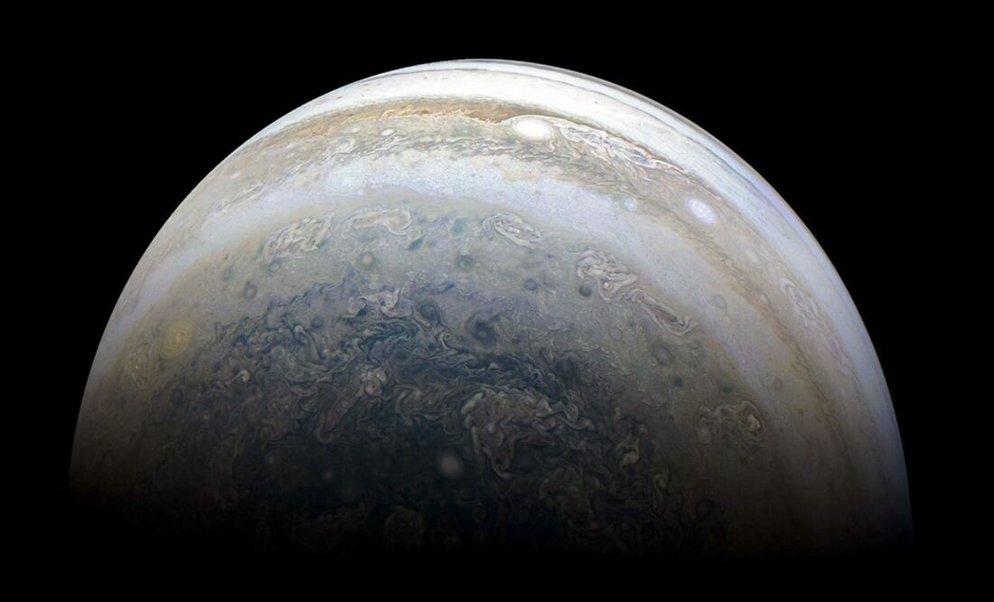 Foto del archivo de la NASA tomada el 2 de julio de 2018 que muestra el hemisferio sur de Júpiter capturado por la nave espacial Juno. Foto: NASA/JPL-CALTECH/SWRI/MSSS/KEVIN M. GILL