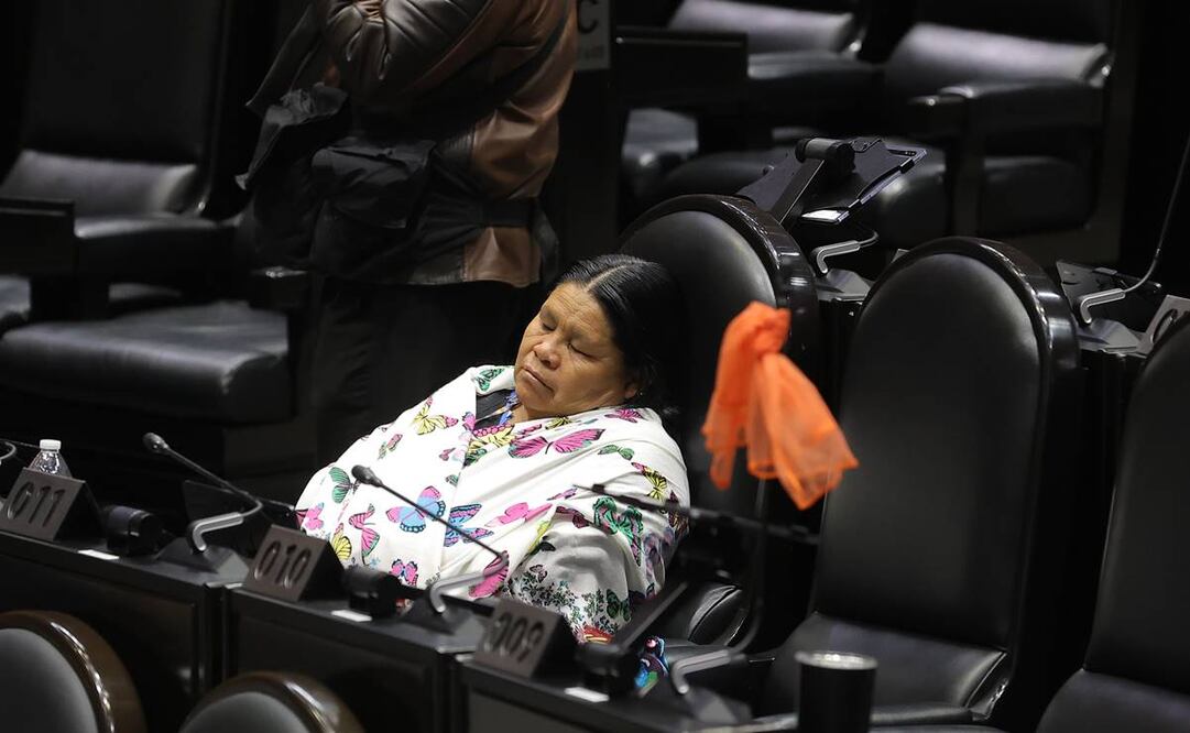 Durante la discusión de la Ley de Ingresos, Amalia López de la Cruz, diputada de Morena, fue captada dormida en su curul este 26 de noviembre del 2024. Foto: Gabriel Pano / EL UNIVERSAL