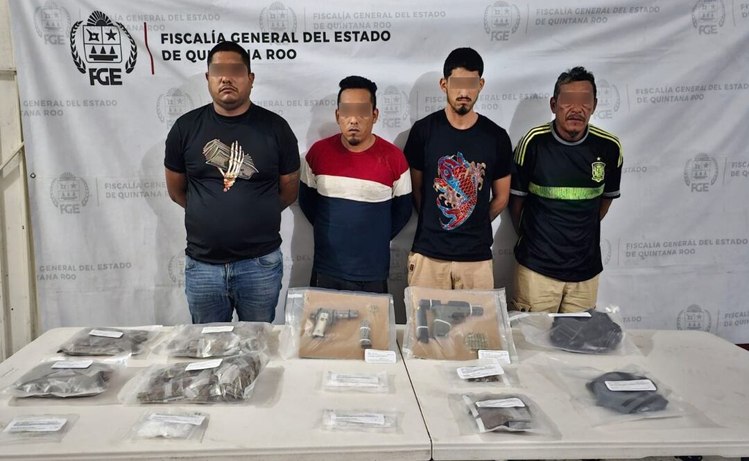 Capturan a cuatro personas en Cancún en posesión de armamento y drogas. Foto; Especial