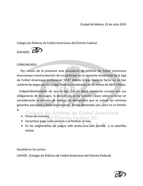 Árbitros de la CDMX abandonan la LFA por trato indigno