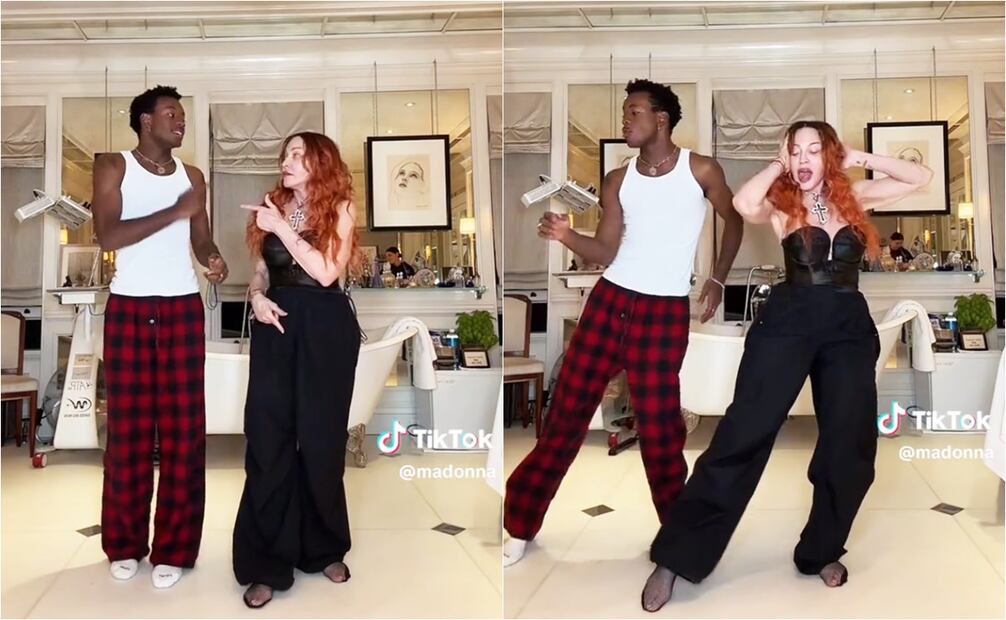 "La Reina del pop" y su hijo David Banda Mwale Ciccone Ritchie bailan al ritmo de una clásica salsa. 
Fotos:  TikTok