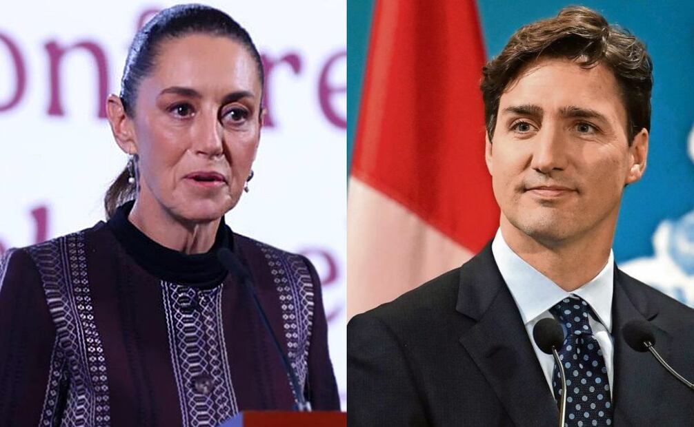 Claudia Sheinbaum, presidenta de México. y Justin Trudeau, primer ministro de Canadá. Foto: Especial/Fernanda Rojas/EL  UNIVERSAL
