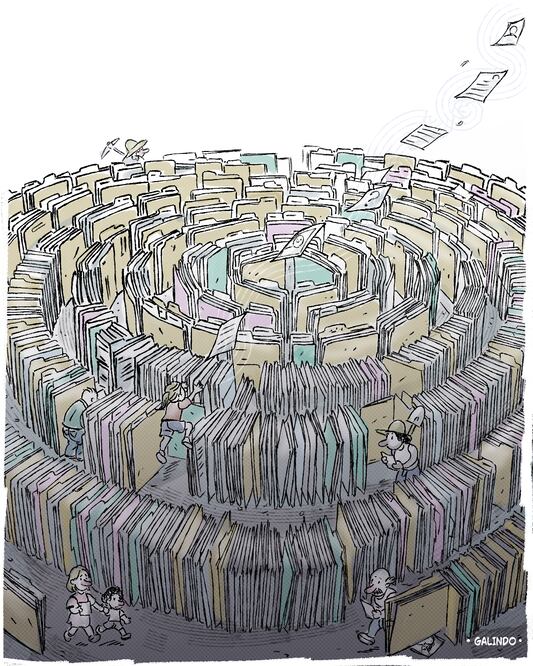 Laberinto burocrático. Cartón de Galindo