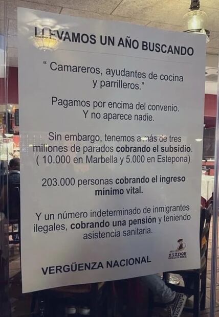 “Vergüenza nacional”: Polémico cartel de dueño de restaurante causa indignación en España