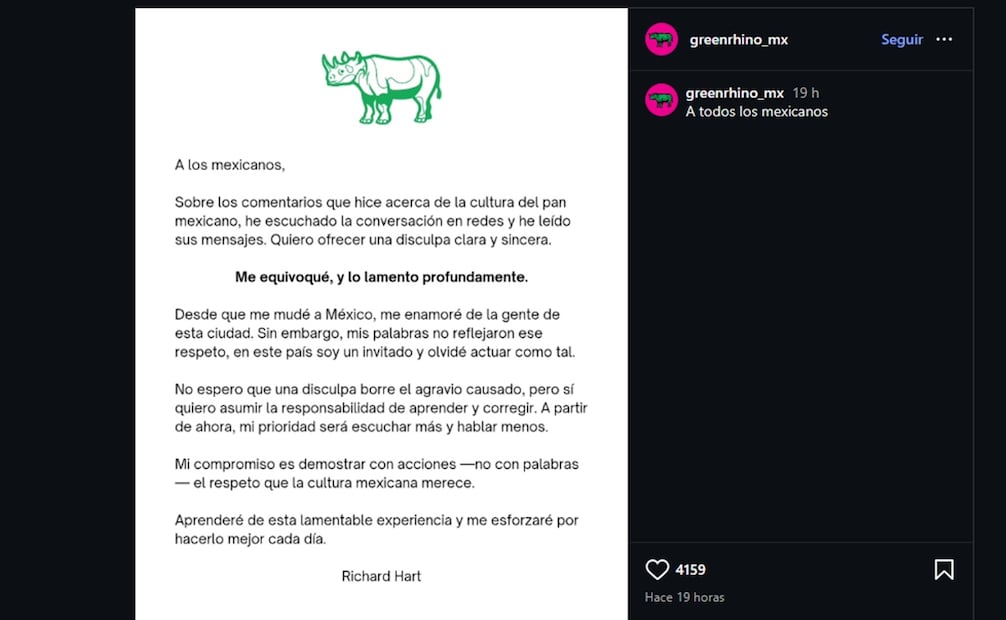 Richard Hart se disculpa tras decir que en México no tienen cultura del pan. Foto: Capura de pantalla