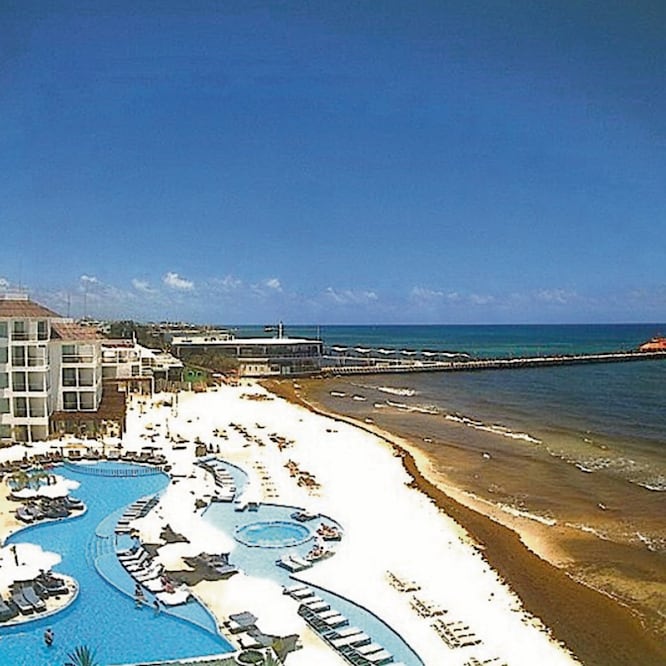 Imagen de webcamsdemexico.com tomada ayer. La franja costera más afectada va de Playa del Carmen hasta Tulum, en la Riviera Maya. El problema del sargazo también afecta a países de Centroamérica, Venezuela y Colombia. TOMADA DE WEBCAMSDEMEXICO.COM