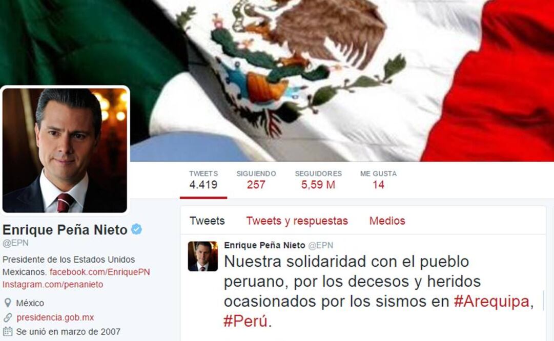 Se solidariza Peña Nieto con Perú tras sismo que dejó 4 muertos